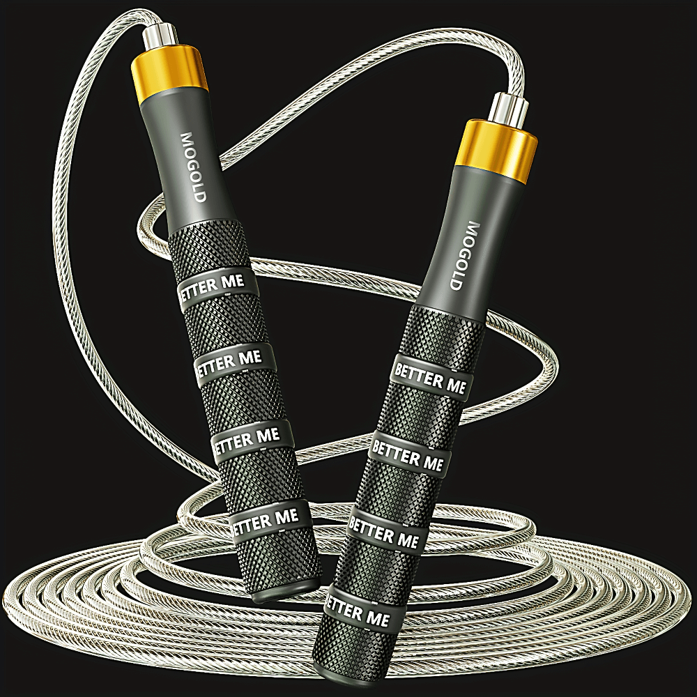 High-speed adjustable jump rope with aluminum handles and tangle-free cable for fitness and cardio workouts.