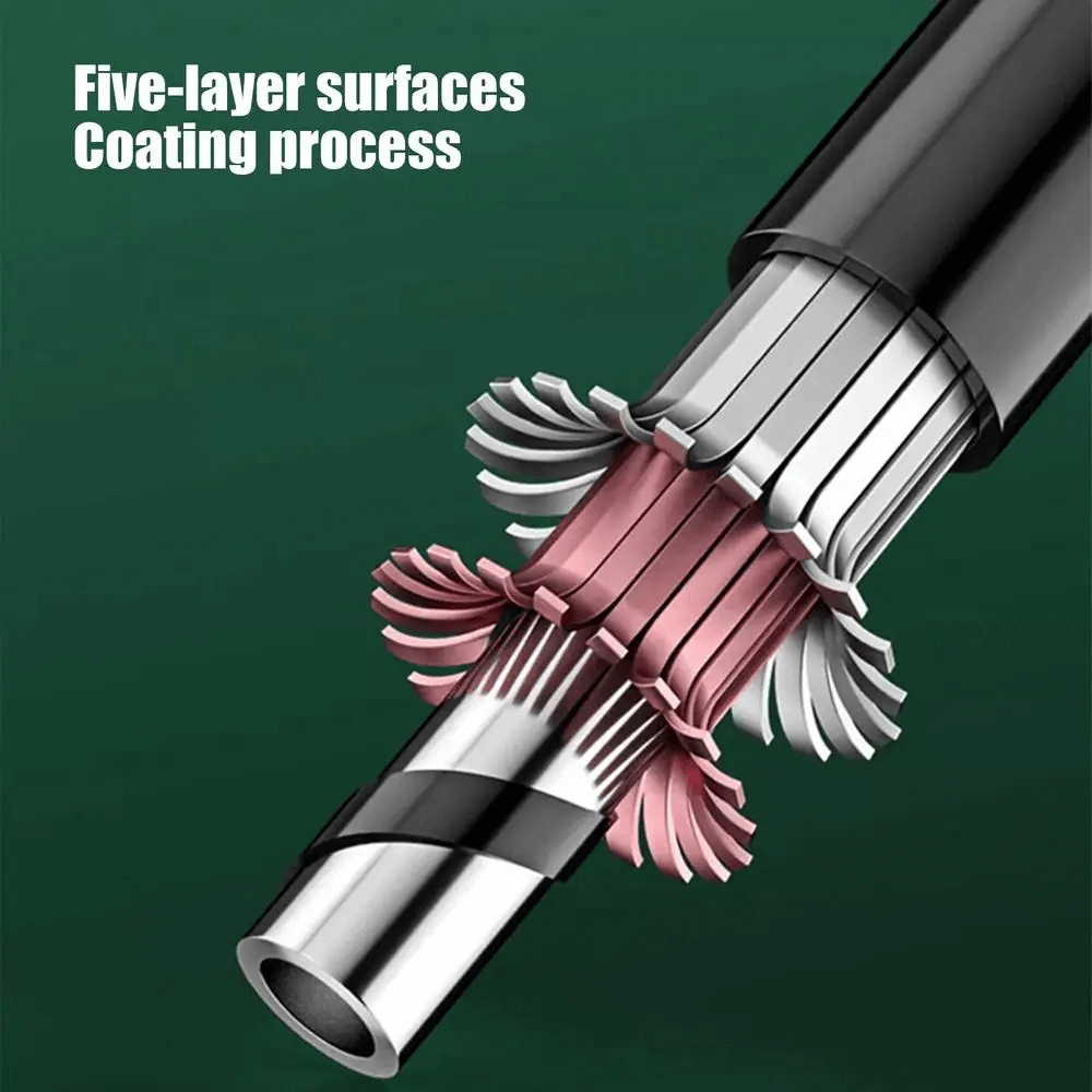 Illustration of a five-layer coating process on a cable, showcasing durability and advanced engineering.