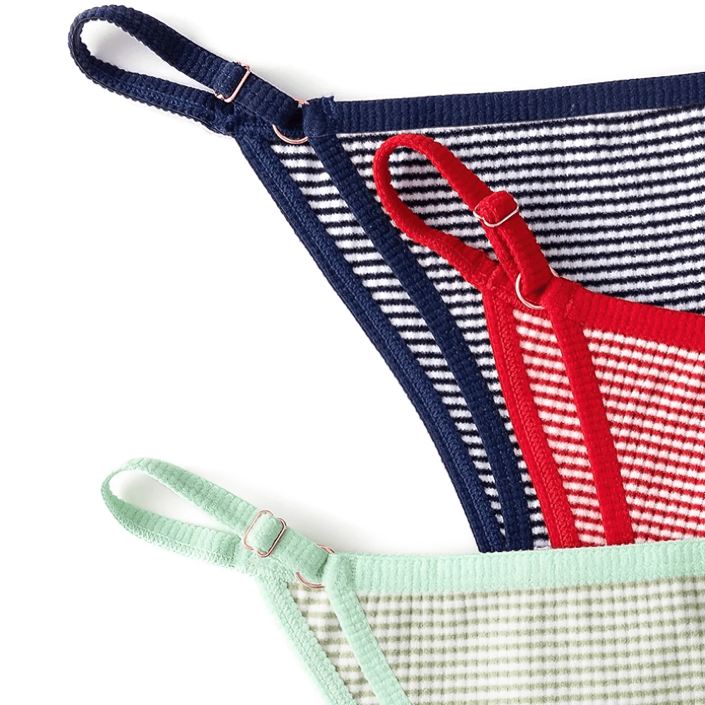 Adjustable Striped Brazilian Panties for Women - SF4630 featuring a striped ribbed texture and adjustable side buckle straps.