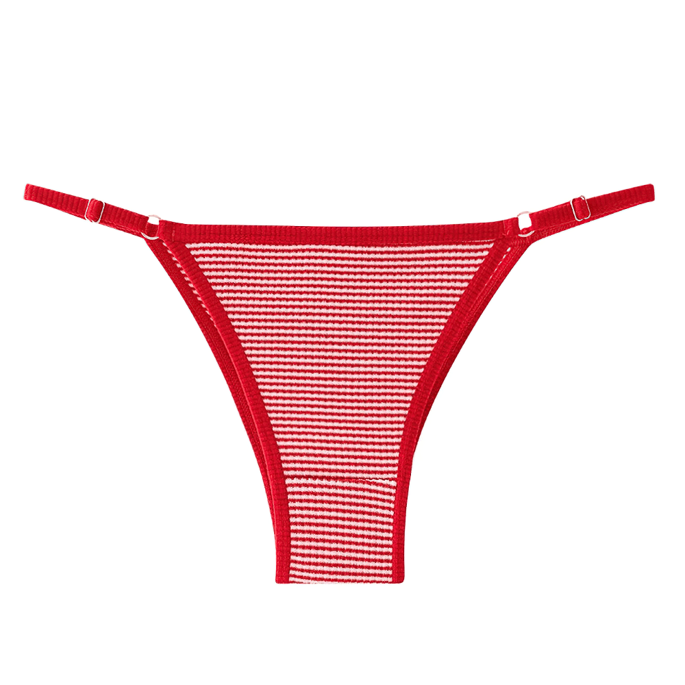 Adjustable Striped Brazilian Panties for Women - SF4630 in red with a ribbed striped texture and adjustable side straps.