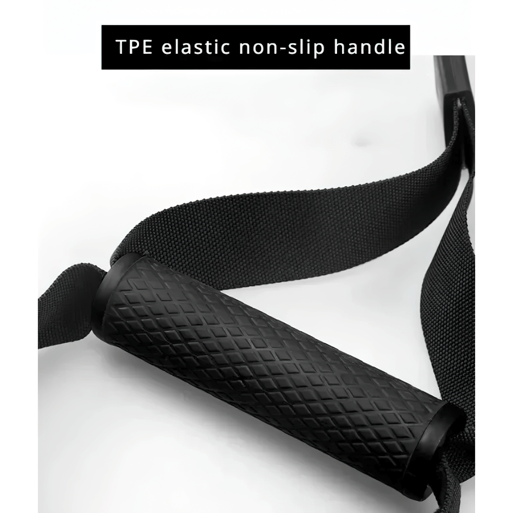 Close-up of TPE elastic non-slip handle on adjustable suspension training straps SF3342 for effective workouts.