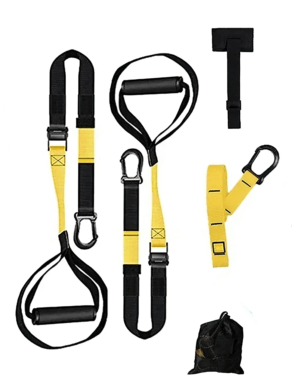 Adjustable suspension training straps in yellow and black for versatile workouts, includes accessories, model SF3342