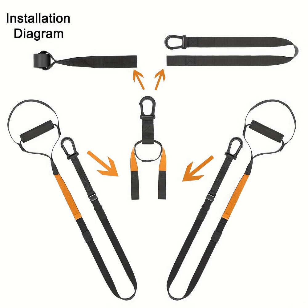 Installation diagram of adjustable suspension training straps for full-body workouts.