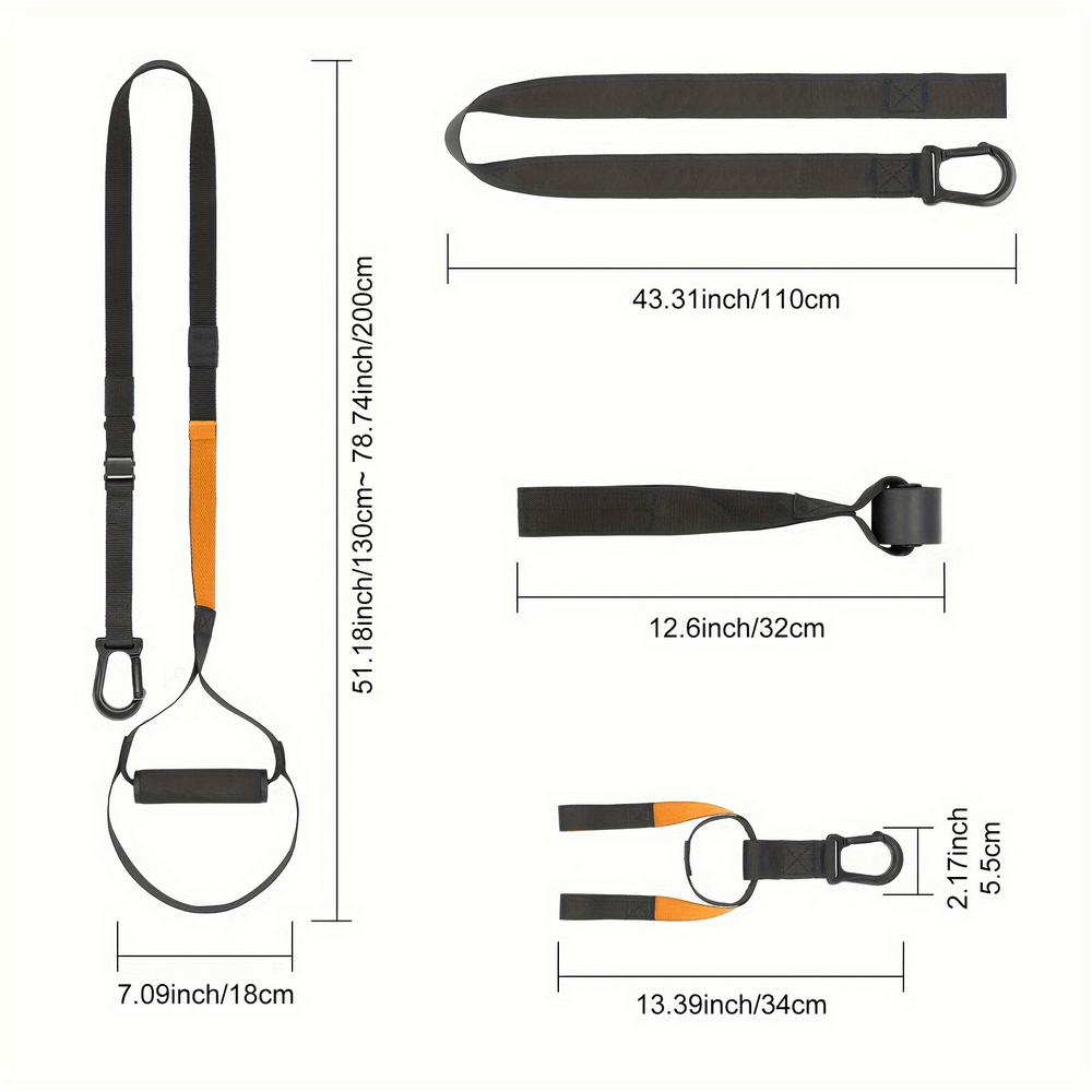 Adjustable suspension training straps with ergonomic handles and secure anchors, ideal for total body strength and core workouts.