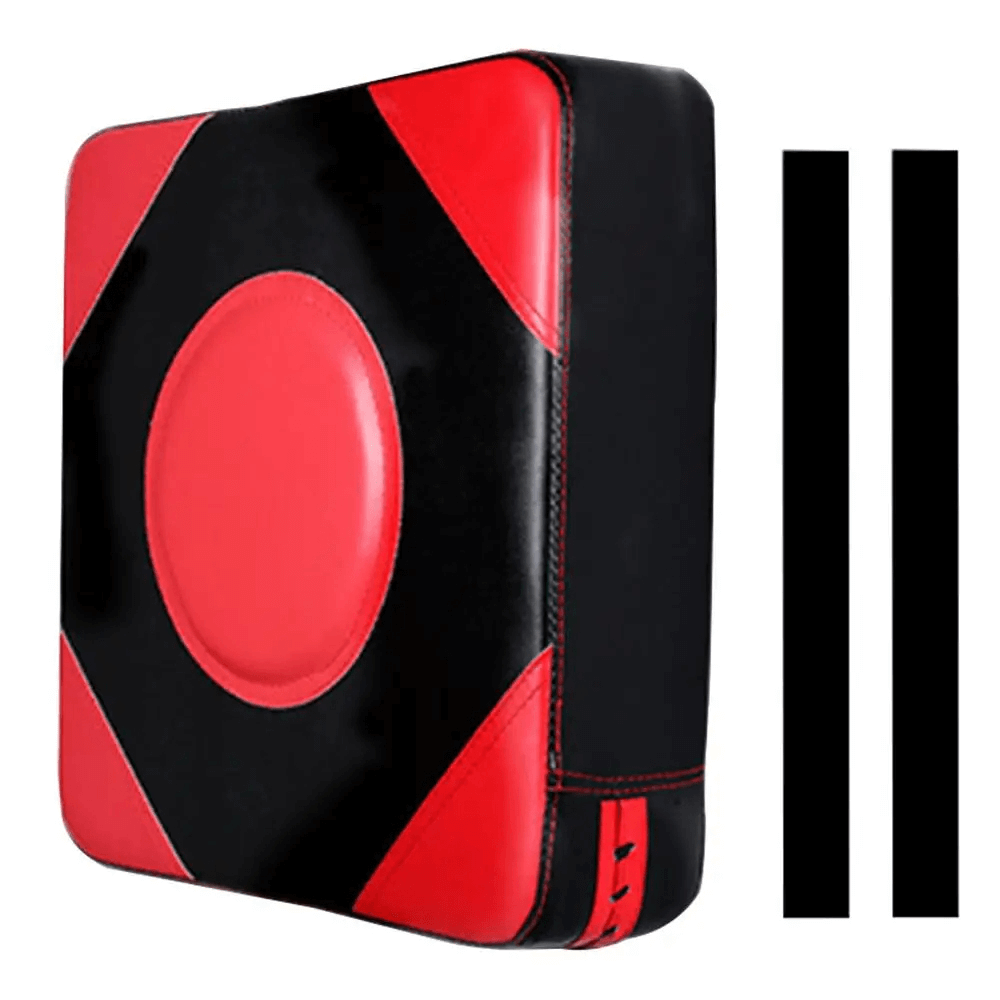 Adjustable wall boxing pad with PU leather target for training, featuring a red and black design, ideal for boxing and taekwondo practice.