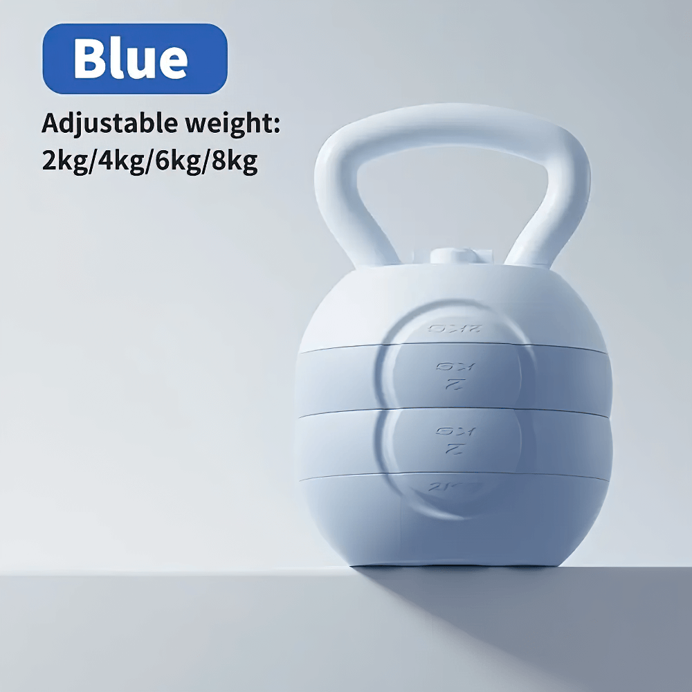 Blue adjustable water-filled kettlebell, customizable weight 2kg-8kg, perfect for home gym strength training and muscle building. SF2955