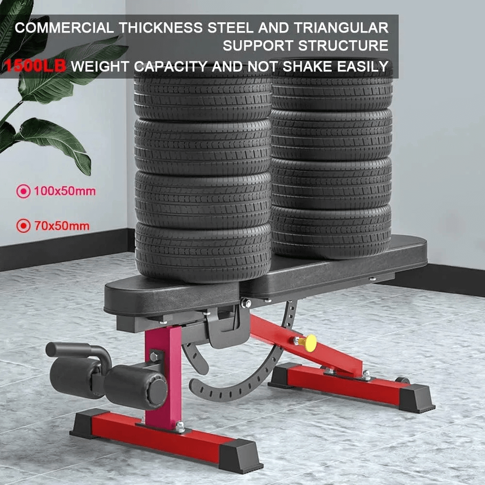 Adjustable Weight Bench for Dumbbell Training - SF3447 with tires stacked, showcasing strength and durability for gym workouts.