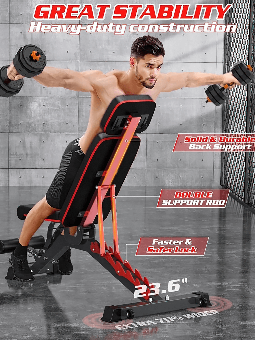 Man using Adjustable Weight Bench for Home Gym Use - SF3453, demonstrating incline setting for diverse strength exercises.