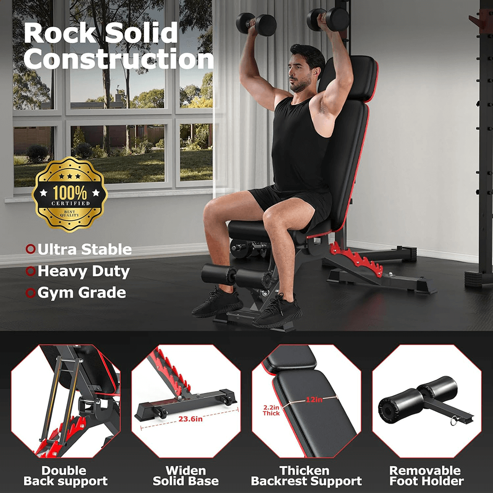 Man using Adjustable Weight Bench for Home Gym Use - SF3453 performing incline press in a home setting, highlighting bench features.