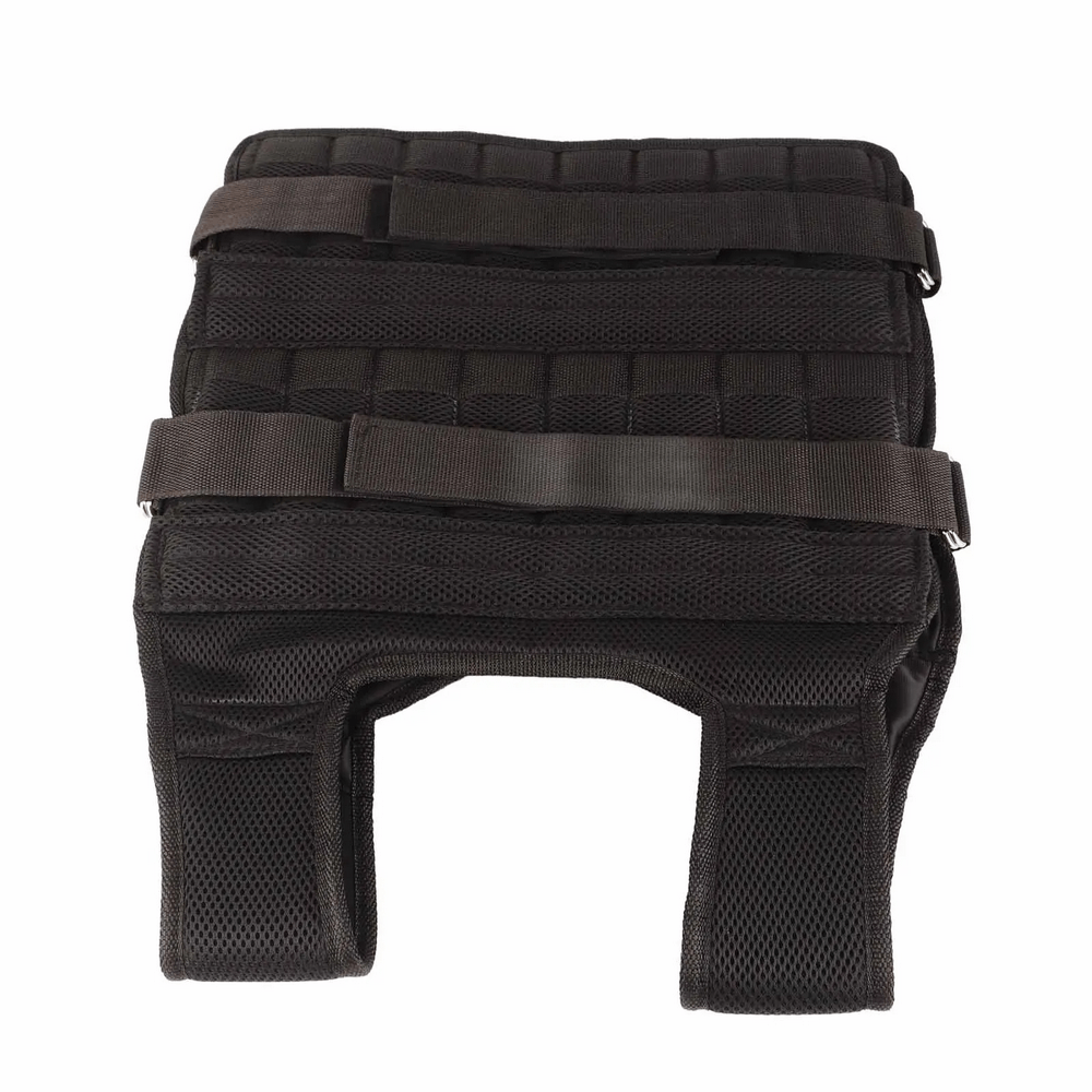 Adjustable weight vest with durable mesh fabric for running and training, featuring Velcro straps for support and snug fit.