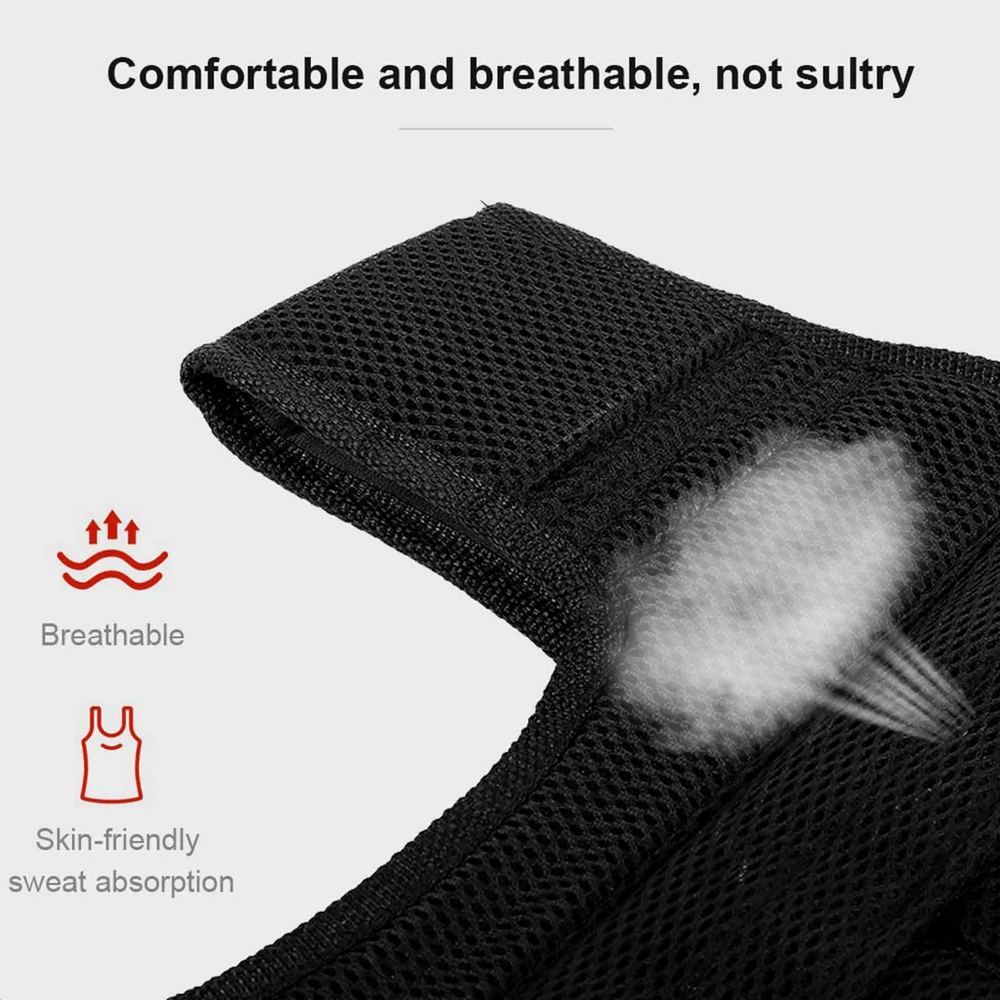 Close-up of breathable mesh fabric on adjustable weight vest for running and endurance training with sweat absorption.