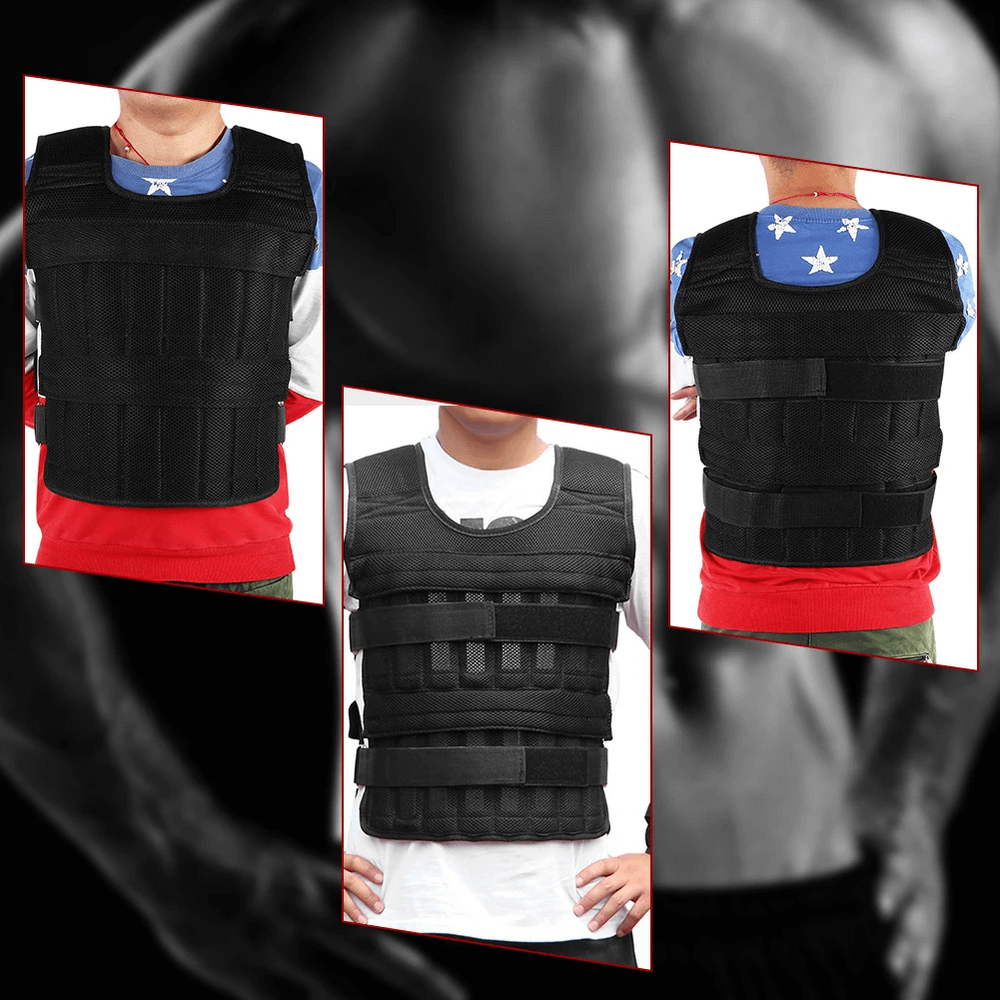 Adjustable weight vest for running, showcasing front and back design, ideal for workout and endurance training with breathable fabric.