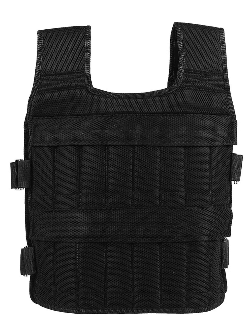 Adjustable black weight vest for running and strength training, made with breathable mesh and durable Velcro straps for comfort.