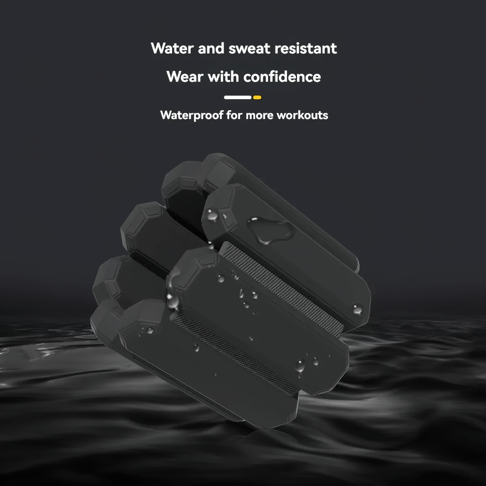 Waterproof adjustable weighted fitness bracelet with water droplets showcasing durability for workouts.