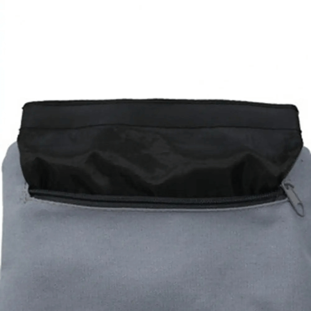 Close-up of a weighted sandbag for yoga and fitness with black zipper and durable fabric, ideal for enhanced strength training.