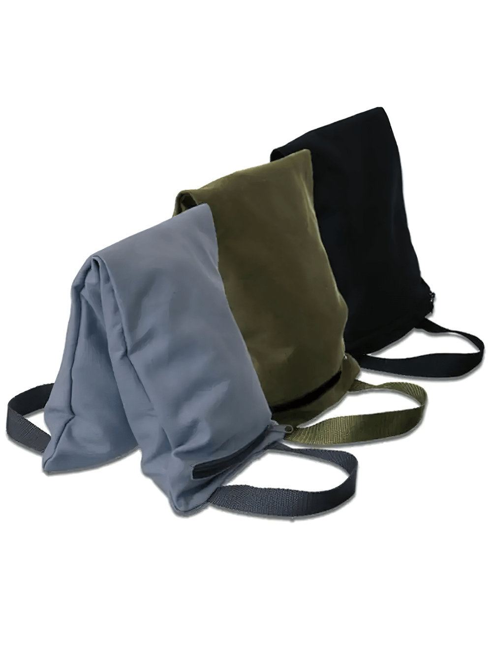 Three adjustable weighted sandbags for yoga and training with sturdy straps, ideal for Pilates and fitness. Model SF3357.