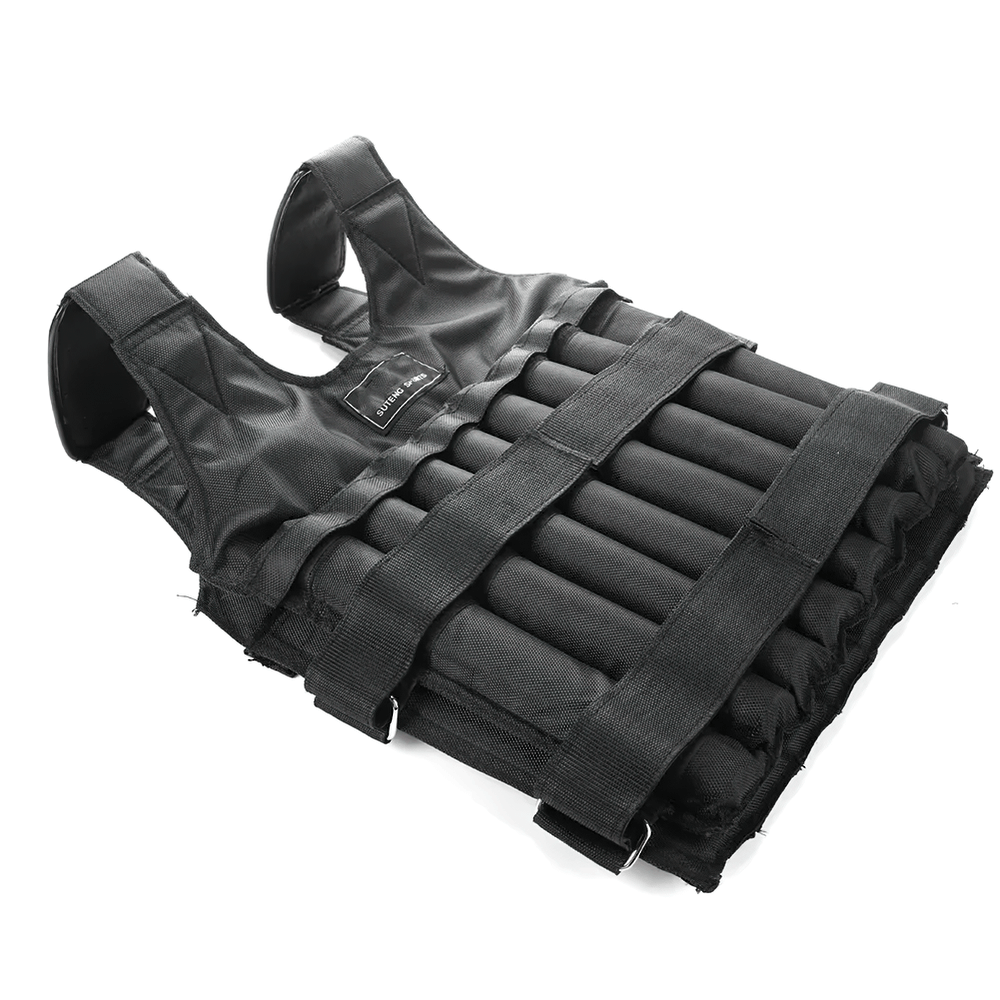 Black adjustable weighted training vest for fitness with straps, designed for gym and running workouts. Model SF3423.