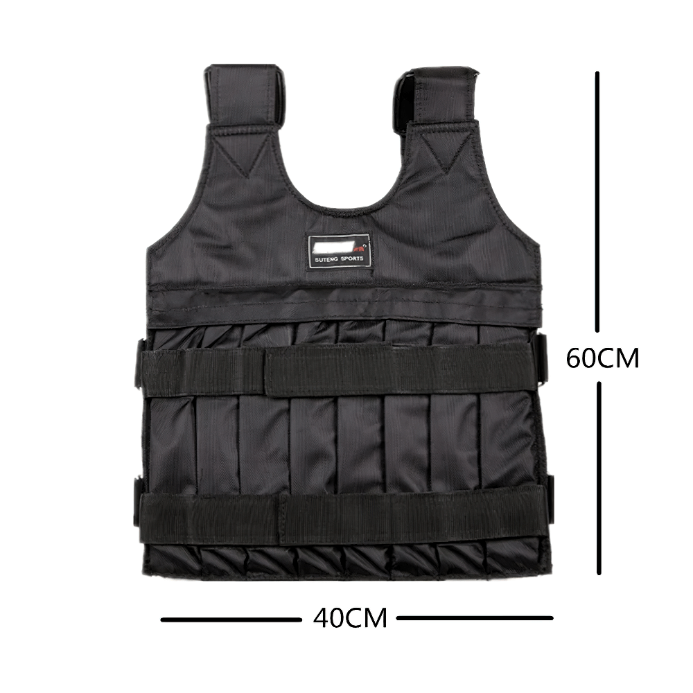 Adjustable weighted training vest for fitness, featuring secure straps and durable fabric, ideal for gym and running workouts. Size 40CM x 60CM.