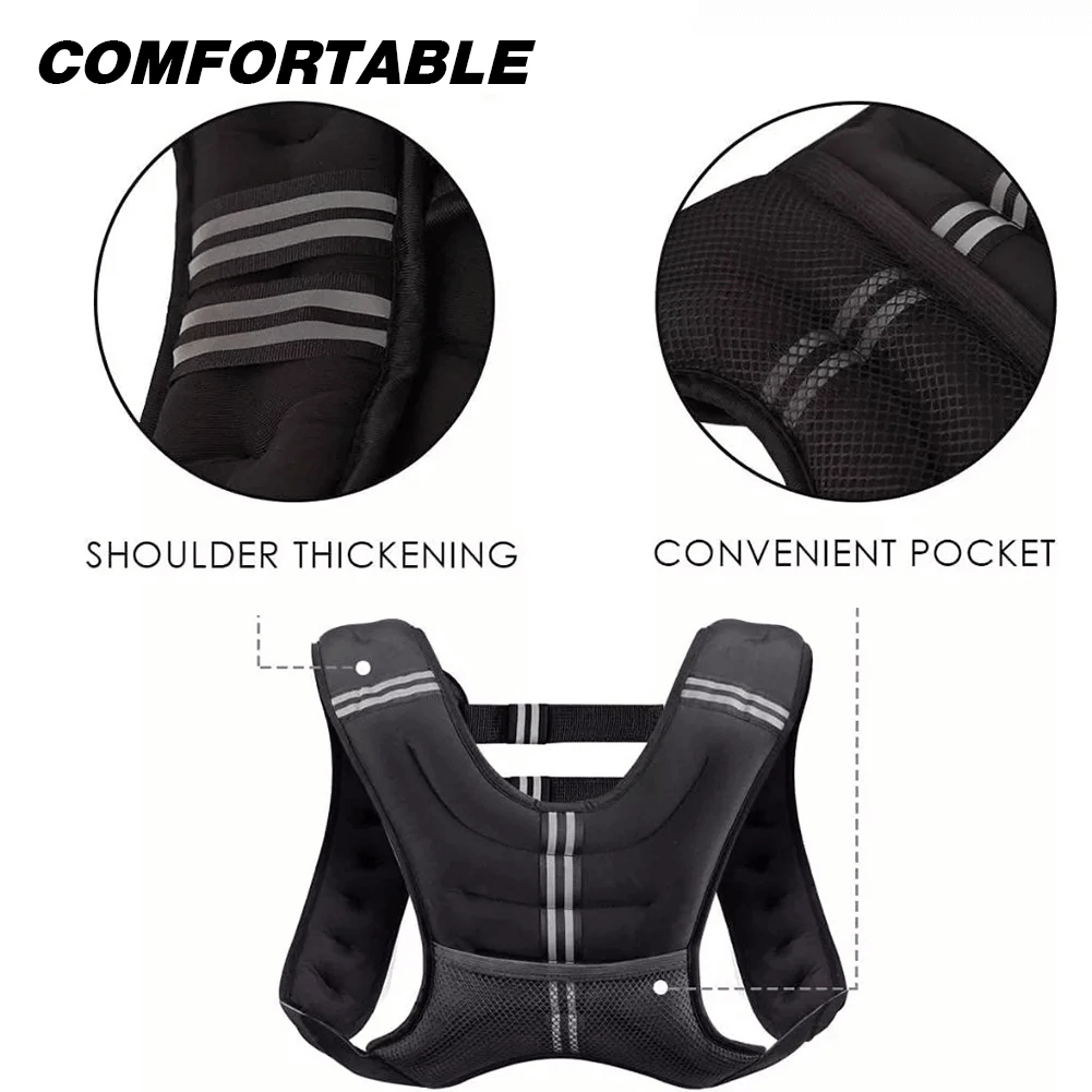 Adjustable Weighted Vest with Reflective Stripes - SF3433 showcasing features like shoulder thickening and convenient pocket design.