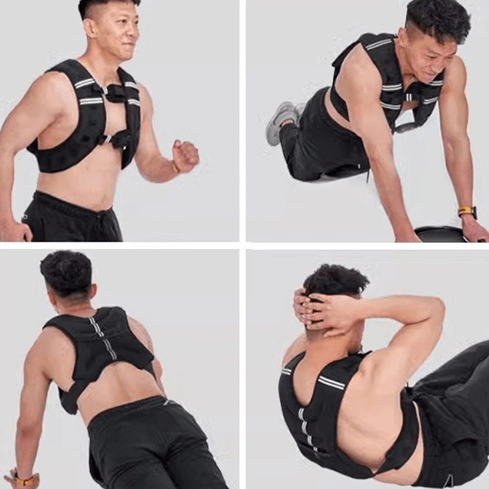 Man exercising with Adjustable Weighted Vest with Reflective Stripes - SF3433 for strength and cardio workouts.