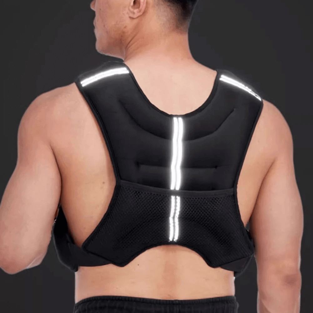 Back view of a person wearing Adjustable Weighted Vest with Reflective Stripes - SF3433, showcasing reflective strips and secure fit.