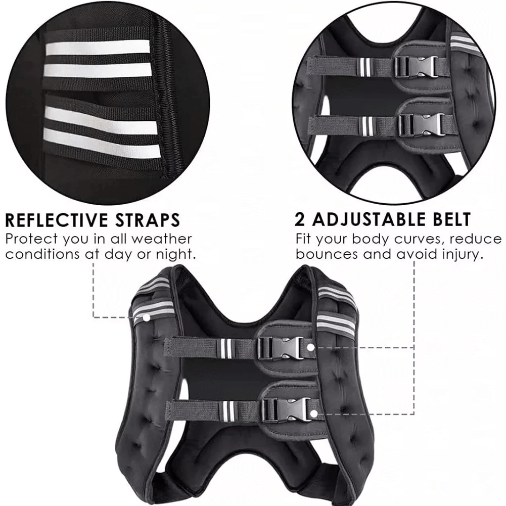 Adjustable Weighted Vest with Reflective Stripes - SF3433 featuring dual buckle straps and reflective strips for night visibility.