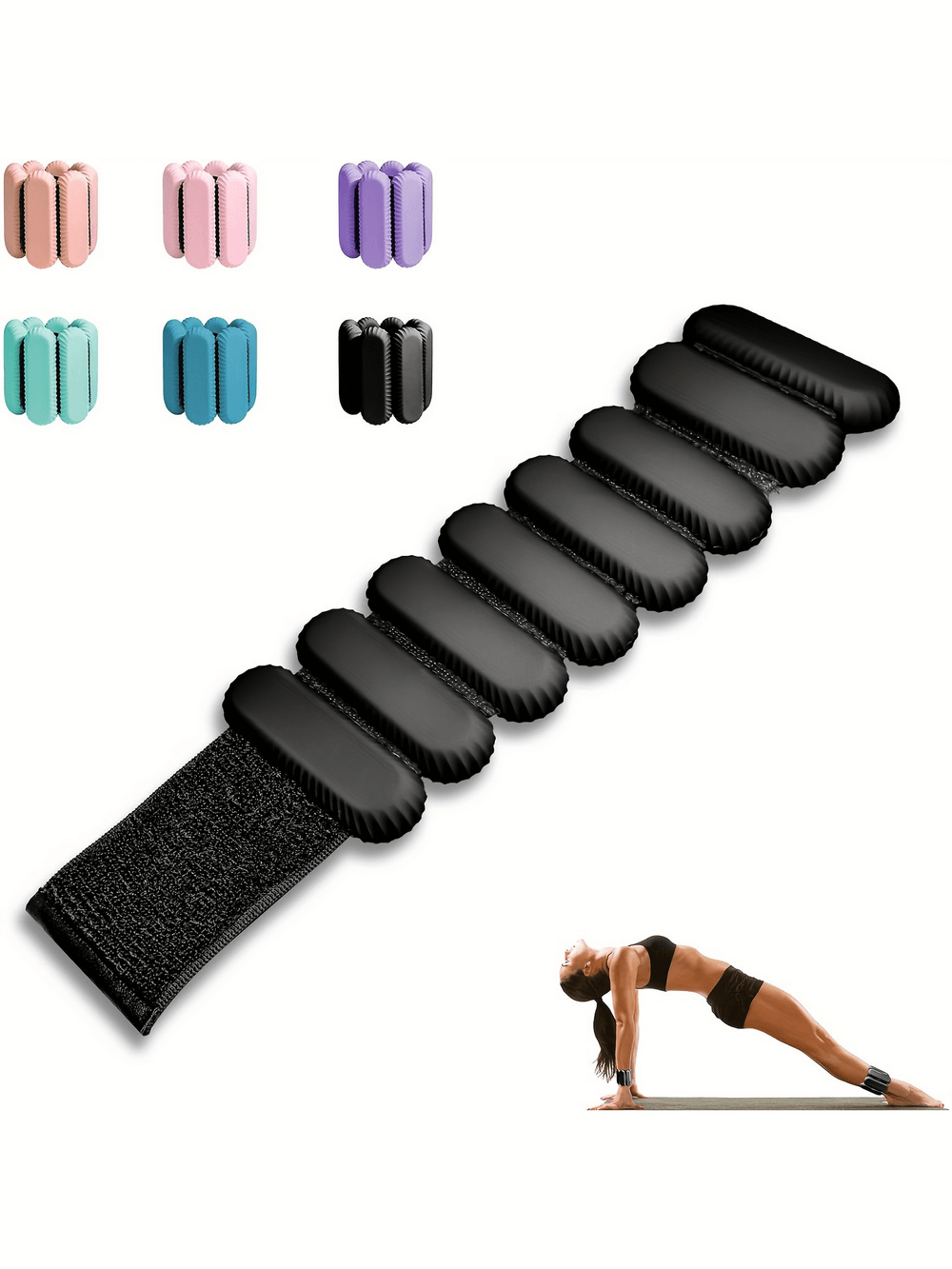 Adjustable weighted wrist and ankle bands in various colors, perfect for resistance training and enhancing workouts.