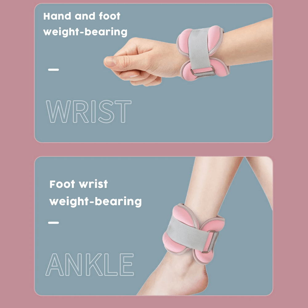 Adjustable wrist and ankle weights in pastel colors showing secure velcro straps for workouts, training, and yoga. Model SF3307.