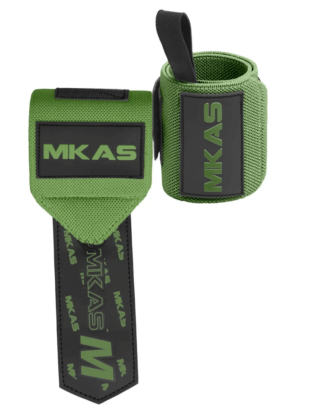 Green adjustable wrist support wraps for weight lifting, featuring durable hook-and-loop straps for gym use, model SF3161.