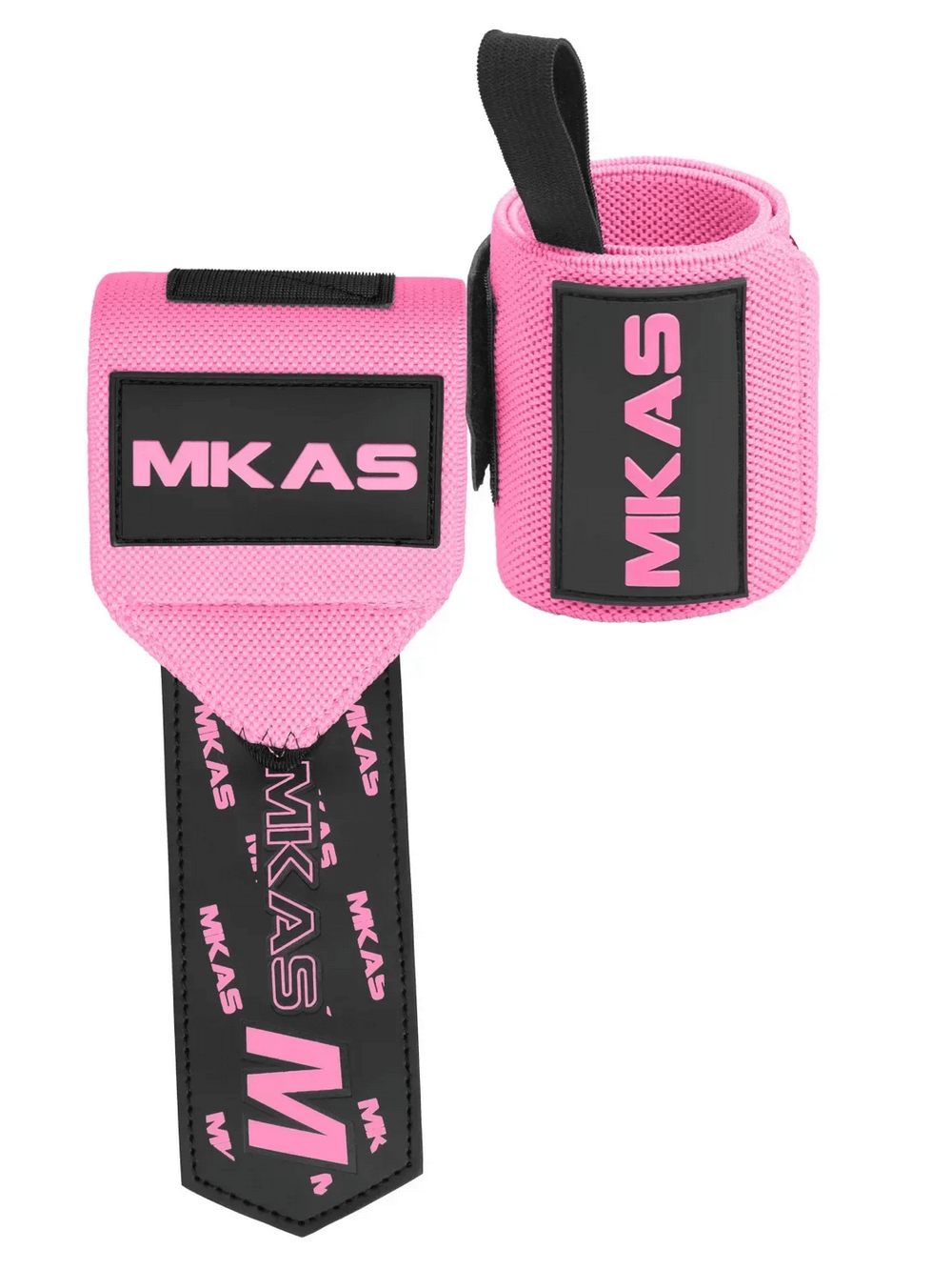 Pink adjustable wrist support wraps for weight lifting, featuring durable hook-and-loop straps for powerlifting and gym training.