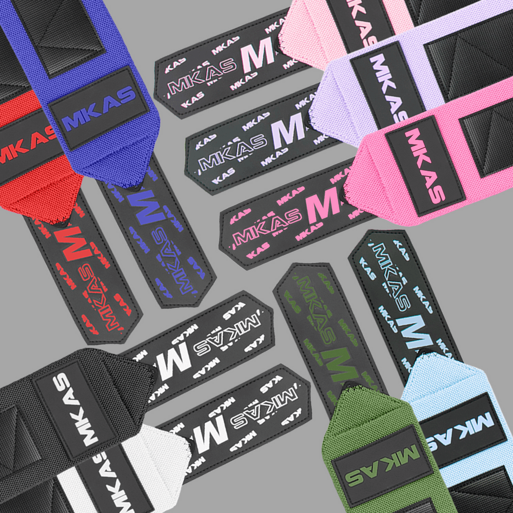 Colorful adjustable wrist support wraps for weight lifting and gym training, featuring durable hook-and-loop straps for secure fit.