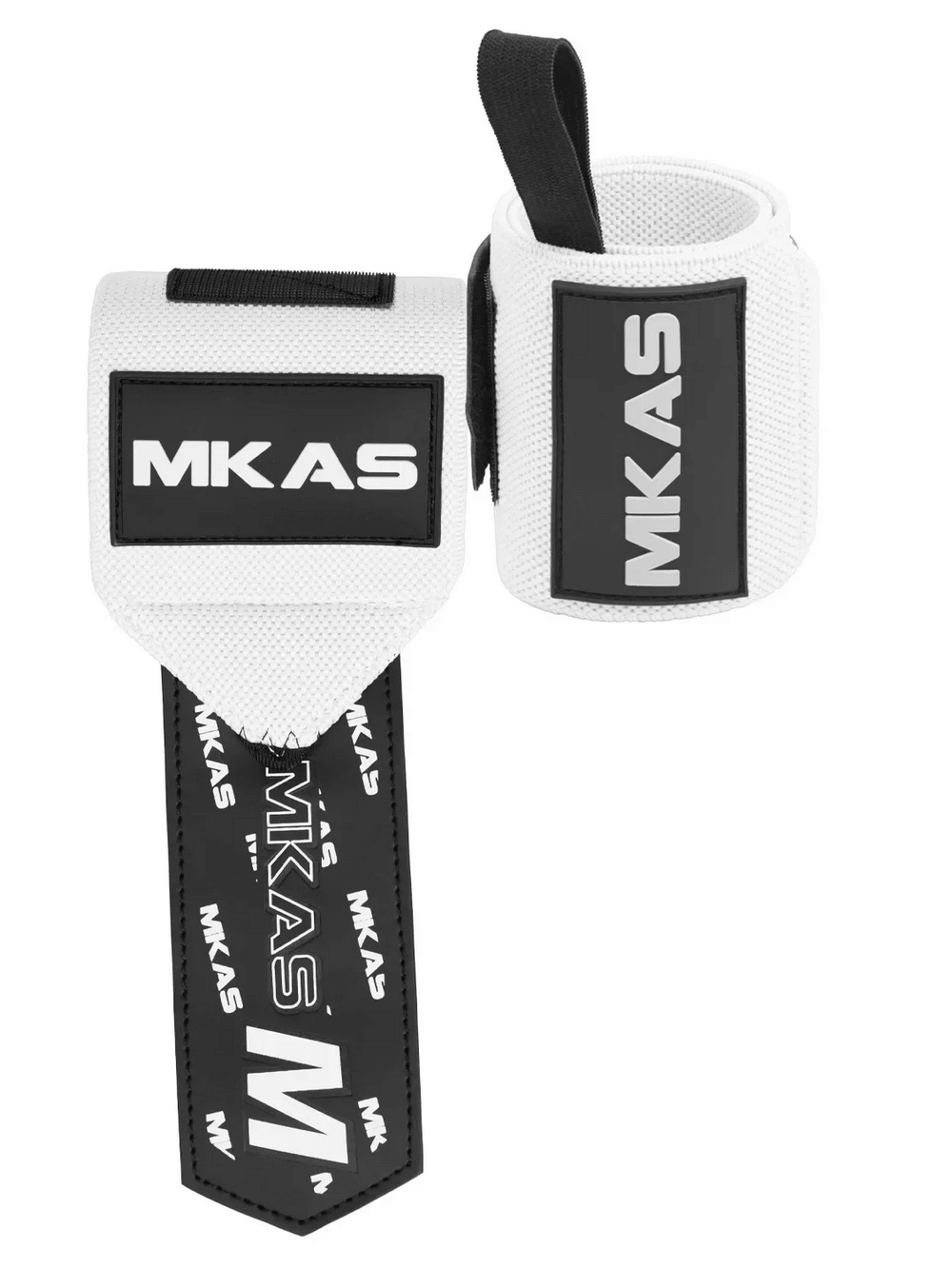 Adjustable wrist support wraps for weight lifting, featuring durable design for powerlifting and gym training, shown in black and white.