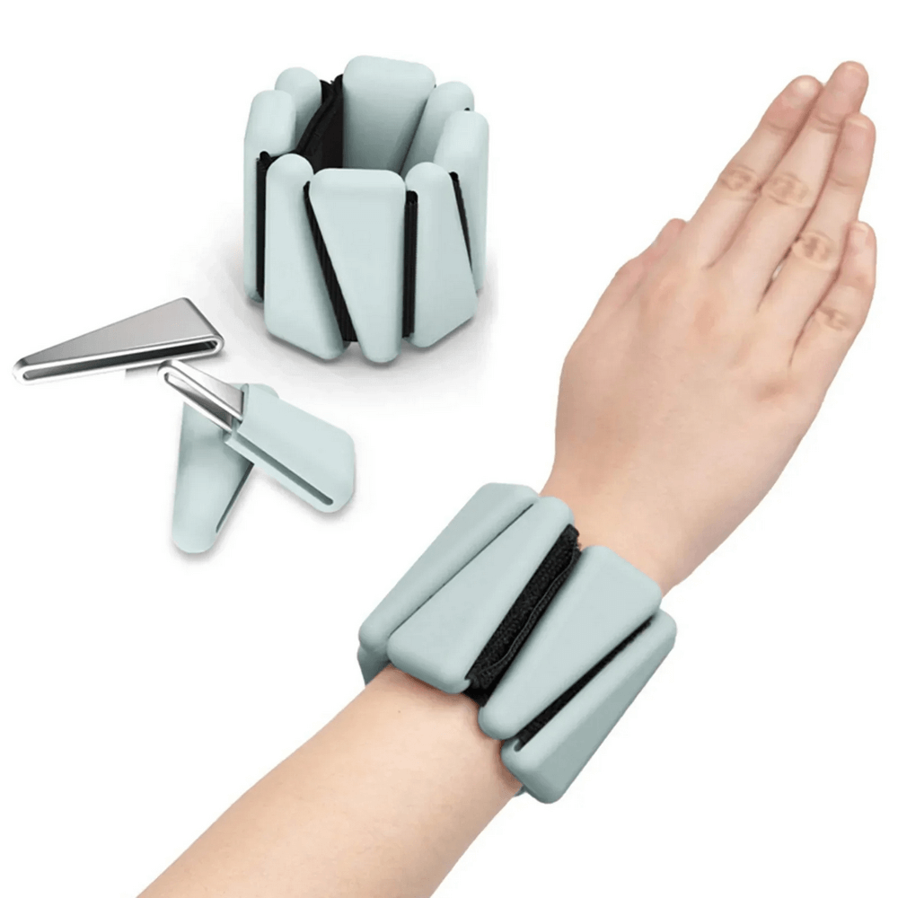 Adjustable wrist weights SF3311 shown on wrist with ergonomic design, ideal for cardio, yoga, and training, featuring durable elastic strap.