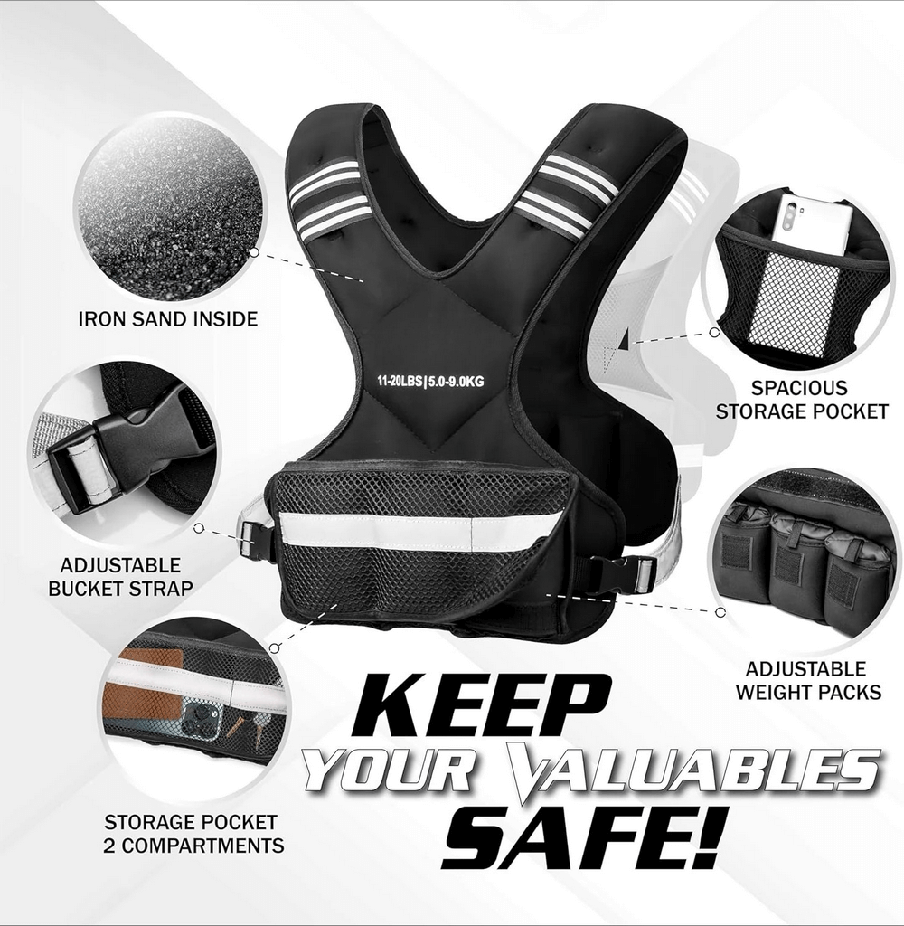 Adjustable X-Shape Weighted Vest for Training - SF3434 with reflective strips, pockets, and detachable weights for workouts