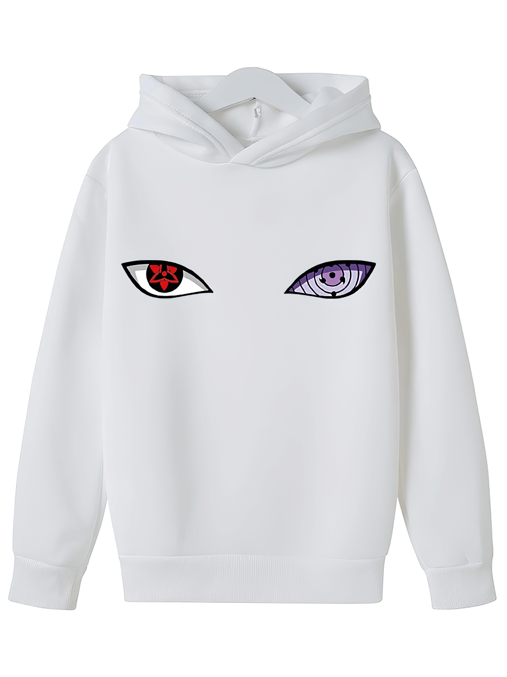Anime Eyes Graphic Hoodie for Boys and Girls - SF3679 with ninja-inspired eye print on white fabric.