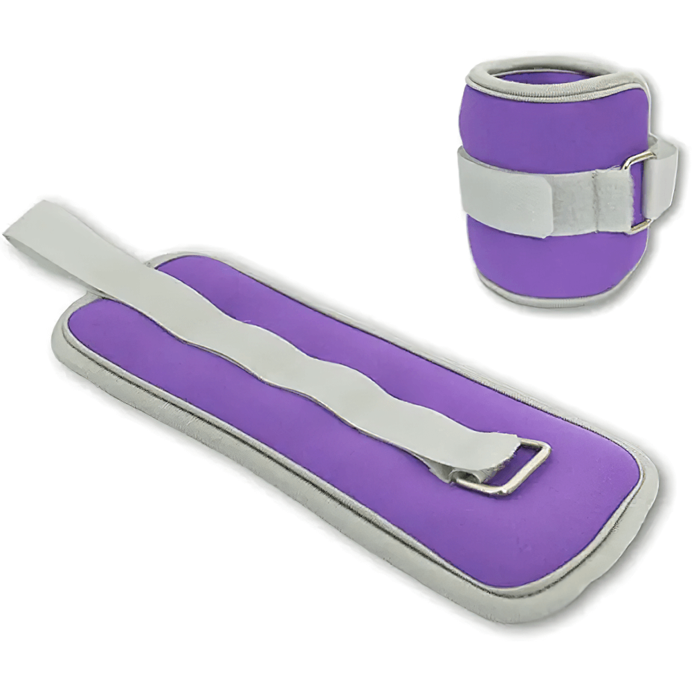 Purple neoprene ankle and wrist weights with Velcro strap, perfect for strength training and cardio workouts.