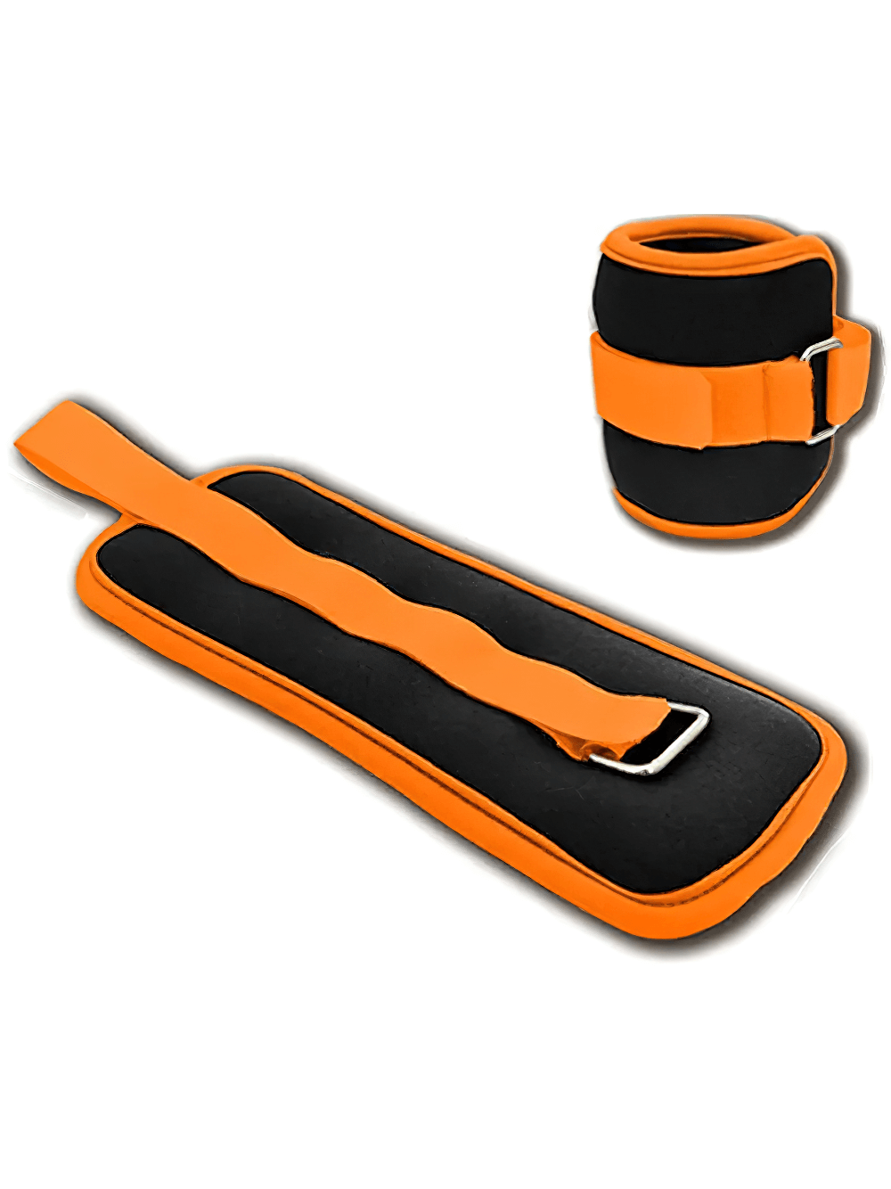 Orange and black neoprene ankle and wrist weights with Velcro straps, perfect for cardio and strength workouts. Model SF3306.