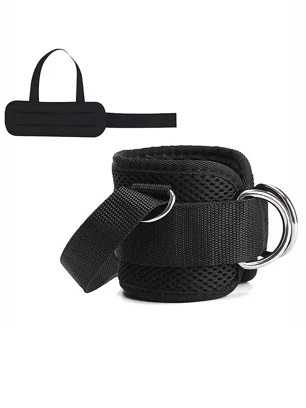 Black adjustable ankle weights with dual D-ring, padded cuffs, and straps for gym and leg training - SF2909.