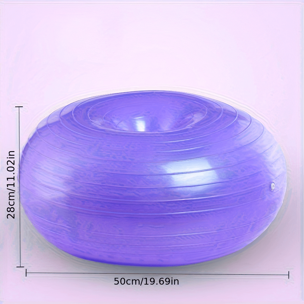 Purple anti-burst yoga balance ball for core training, 50x28cm, ideal for Pilates, strength, and fitness exercises at home or gym.