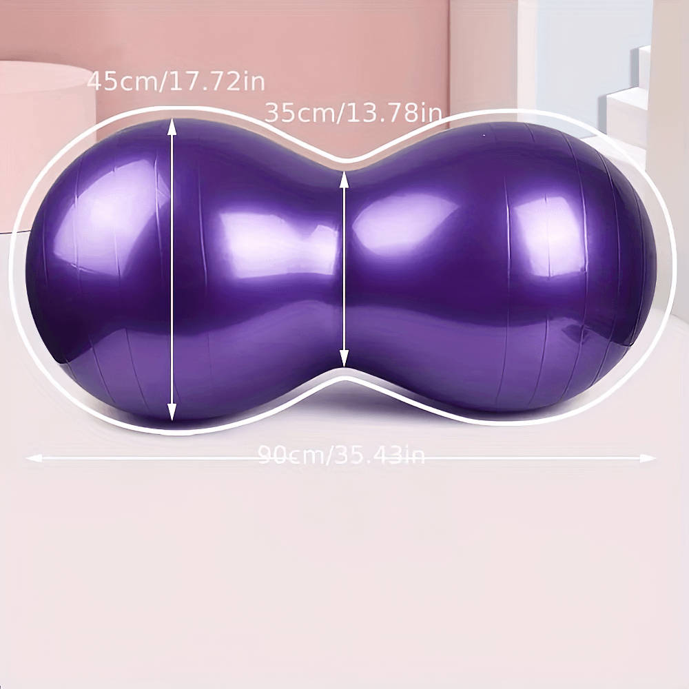 Purple anti-explosion peanut yoga ball for core fitness, ergonomically designed for stability and posture. Measures 90cm in length.