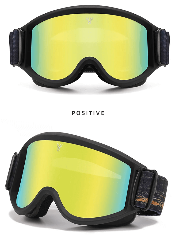 Yellow wide-lens anti-glare UV protection ski goggles with adjustable strap, model SF2216, perfect for snowboarding on the slopes.