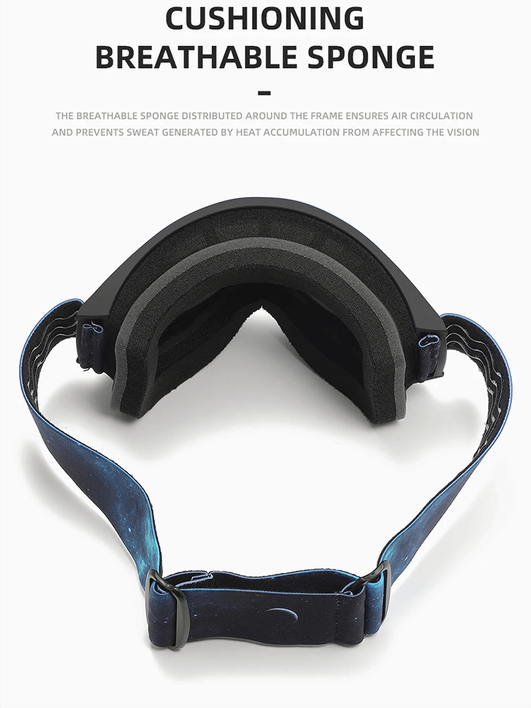 Anti-glare ski goggles with cushioning breathable sponge and adjustable strap for ultimate comfort and UV protection.