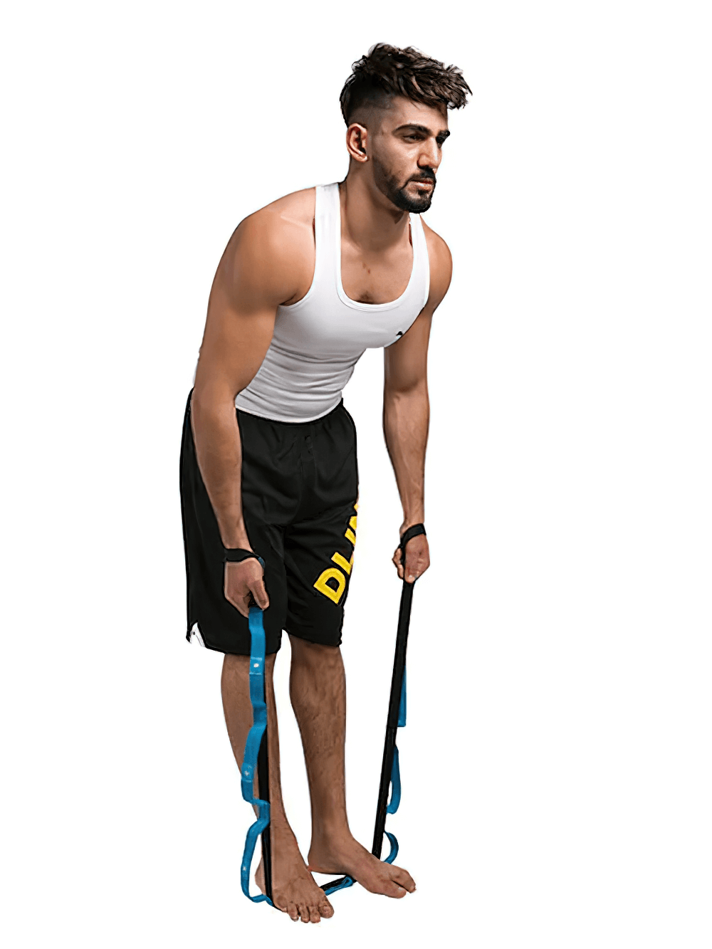Man using Anti-Gravity Stretch Strap with Loops for Pilates fitness and flexibility exercises. Ideal for yoga, leg stretching, and training.