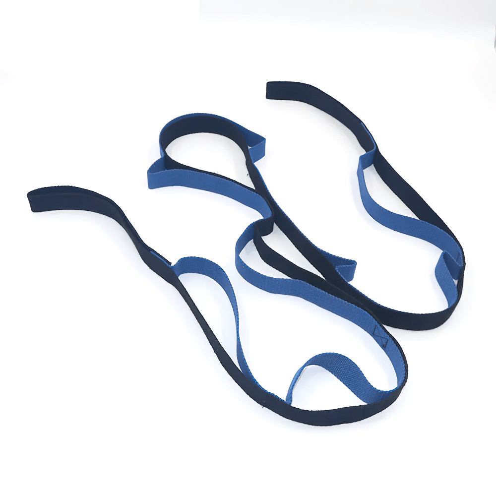 Anti-Gravity Stretch Strap with loops for Pilates, yoga, and leg exercises; enhances flexibility and strength in workouts.