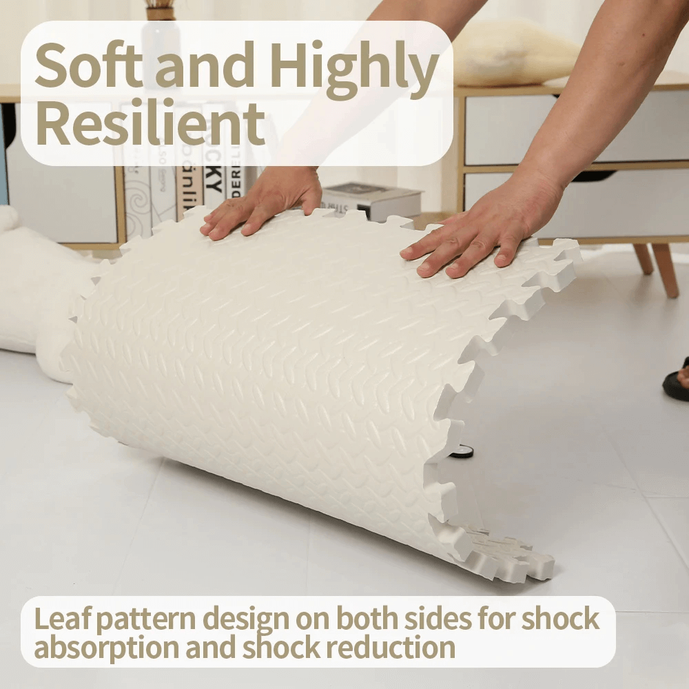 Soft and highly resilient Anti-Slip Cushion Floor Mat for Home and Gym Use - SF3469 with leaf pattern design rolled on floor