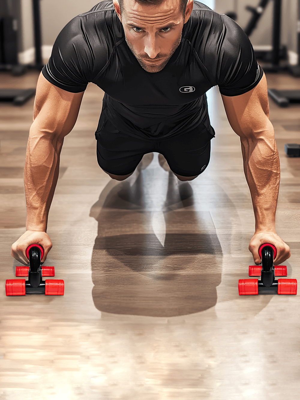 Man using Anti-slip Push Up Bars for Strength Training - SF3438 with robust handles and foam padding for a stable workout.