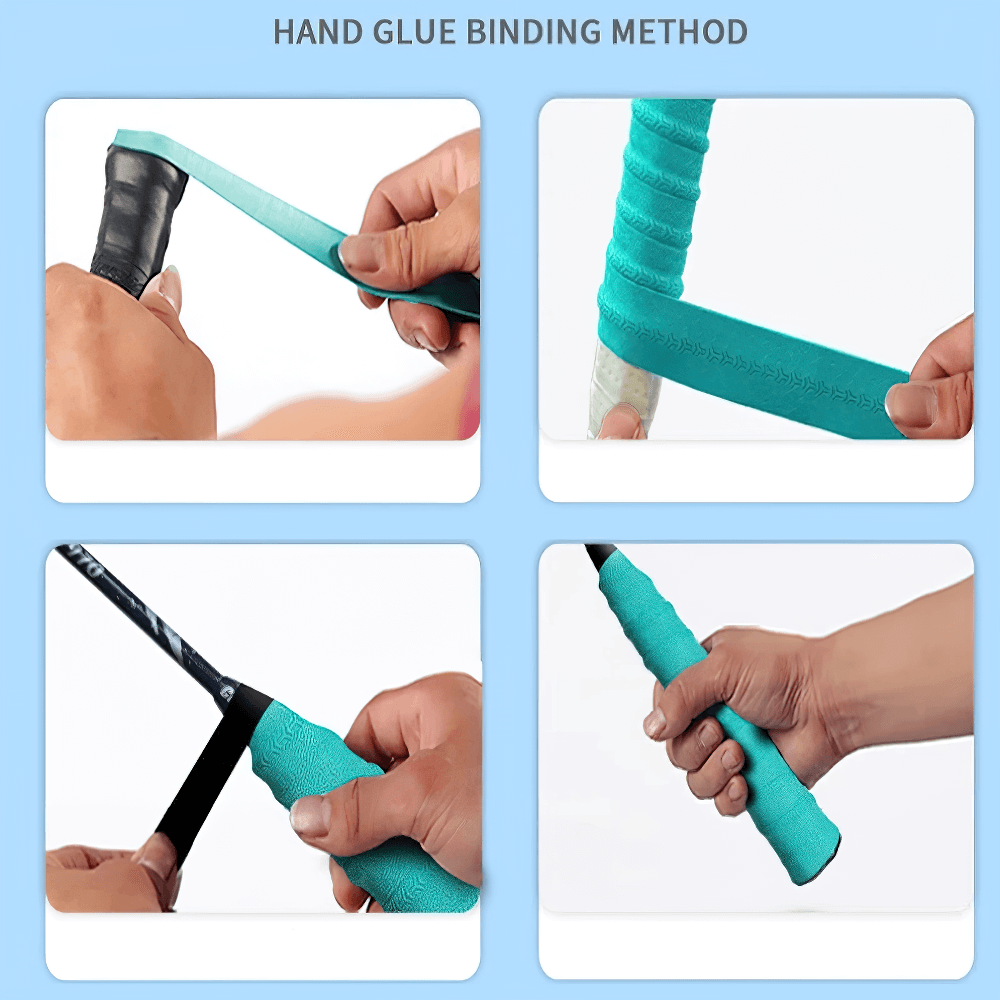 Hand wrapping Anti-Slip Sport Racket Overgrip Tape - SF3451 for badminton and tennis rackets, showcasing textured surface and easy application.