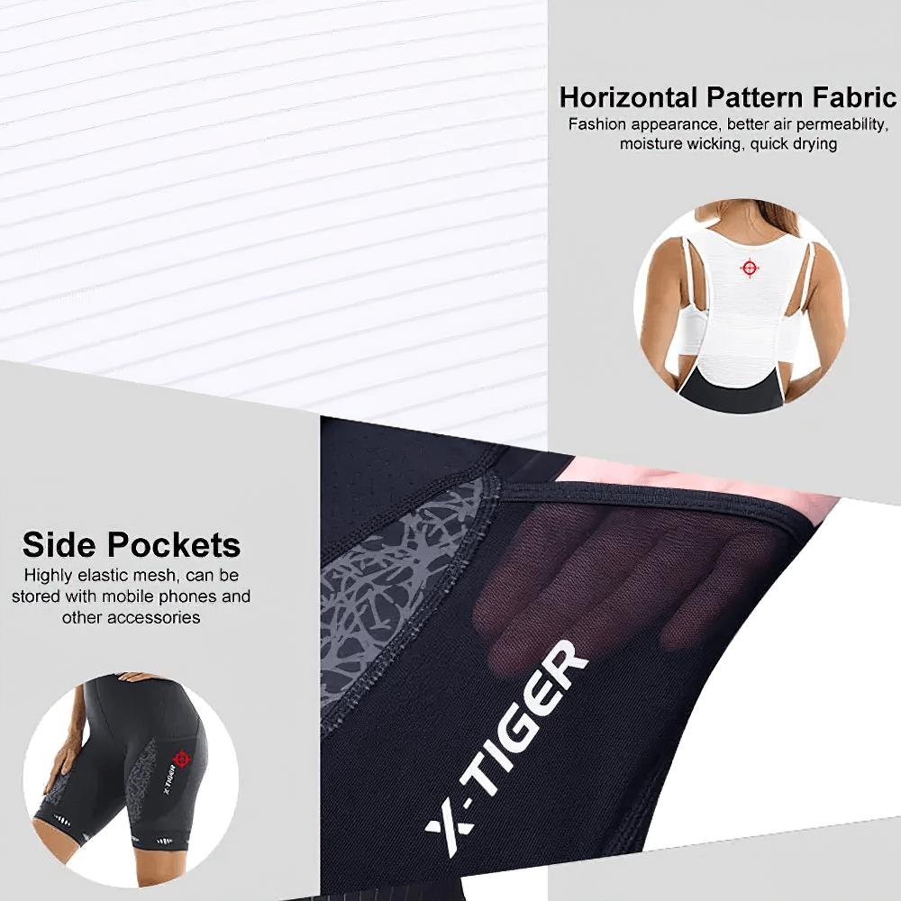 "Anti-Sweat Quick Dry Women's Bike Bib Shorts SF2578 with padded support, pockets, and reflective elements for mountain biking."