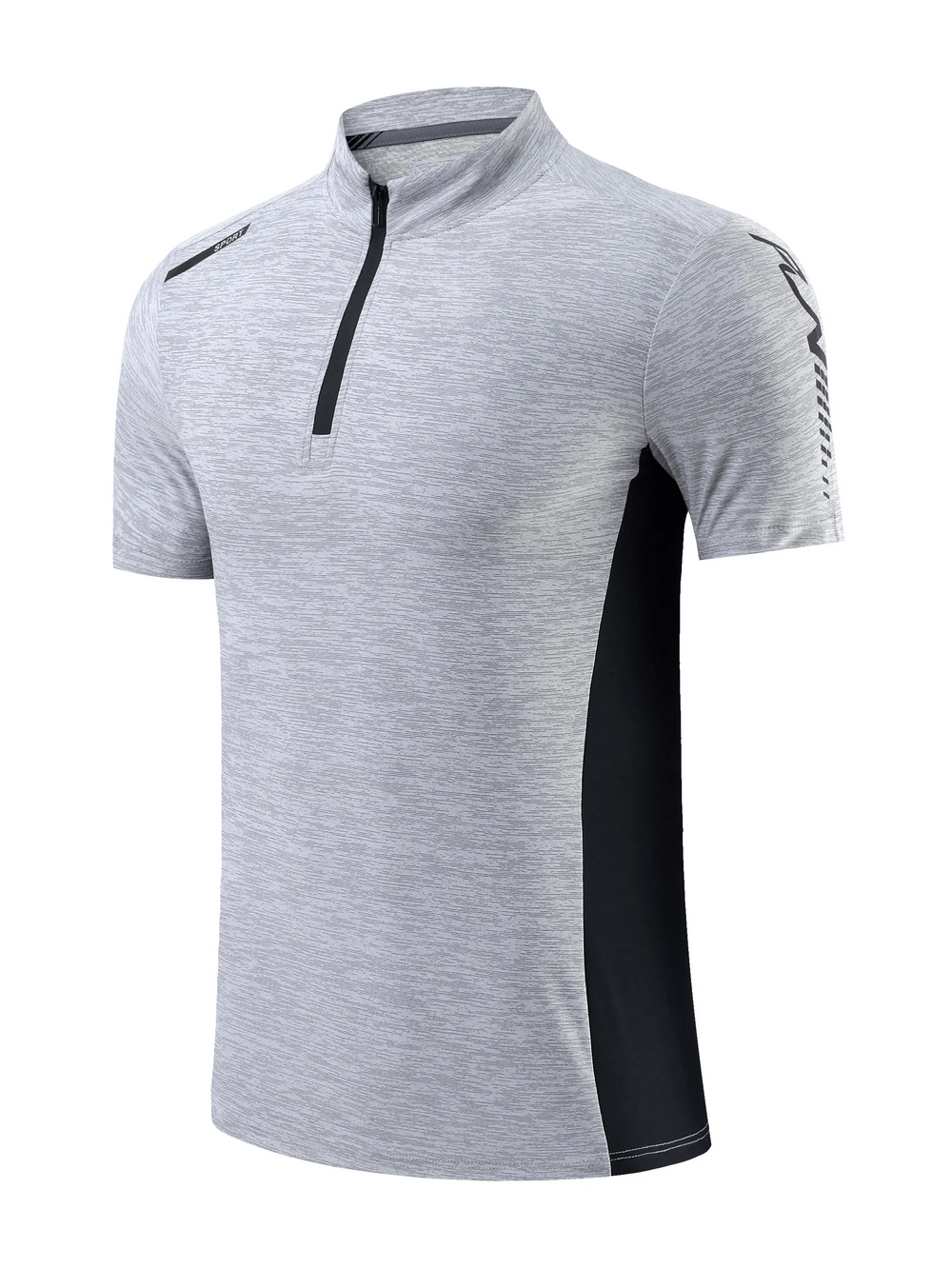 Gray athletic zip high collar t-shirt with breathable fabric and sleek design, perfect for sporty activities, style SF2158.