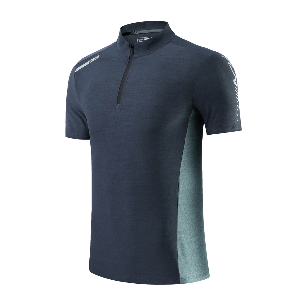 Athletic breathable fit zip high collar t-shirt SF2158 in navy, quick dry fabric for men, stylish and sporty design